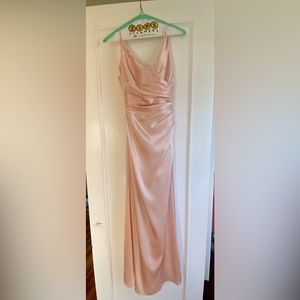 Pink Satin Gown - GALINA SIGNATURE Petal Pink draped strappy bridesmaid dress